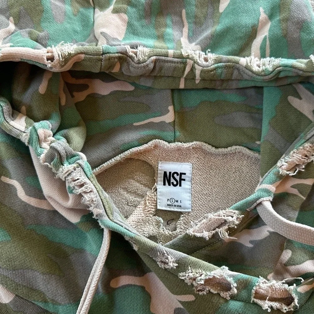 NSF Green Camouflage Distressed Cropped Hoodie Women's Small